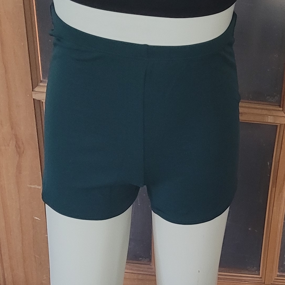 Green Athletic Shorts with White Waistband